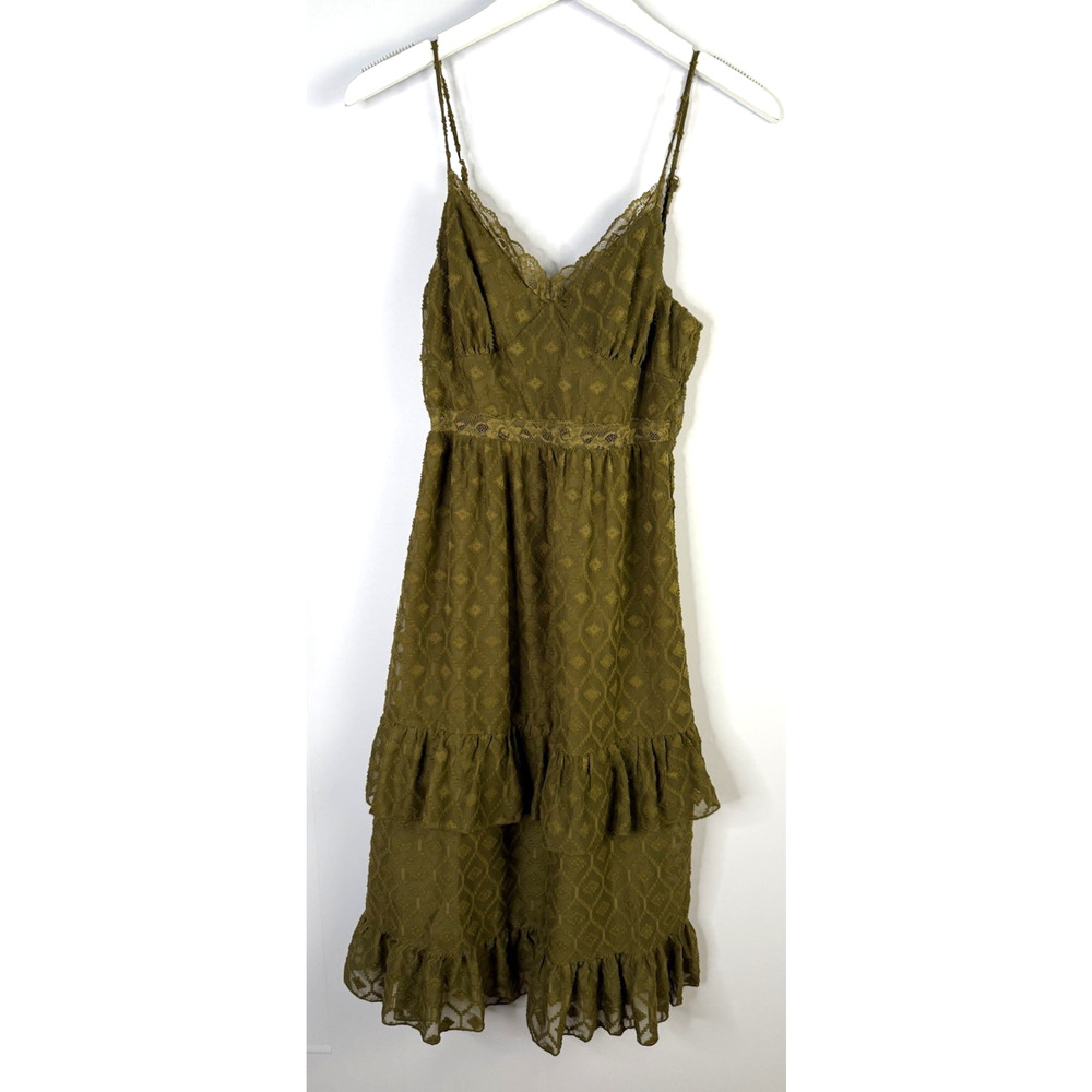 Max+Ash Tiered Slip Dress Size‎ S Green Lace Forest Fairy Dainty Fairy Grunge